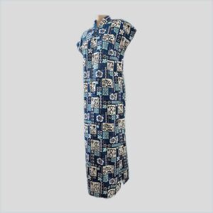 Vintage 1990s Hilo Hattie Blue Hawaiian Floral Cotton Midi Dress, Size Medium